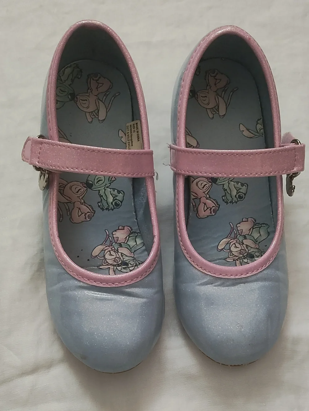 Disney Girls Light Blue Mary Jane Dress Shoes with Pink Trim